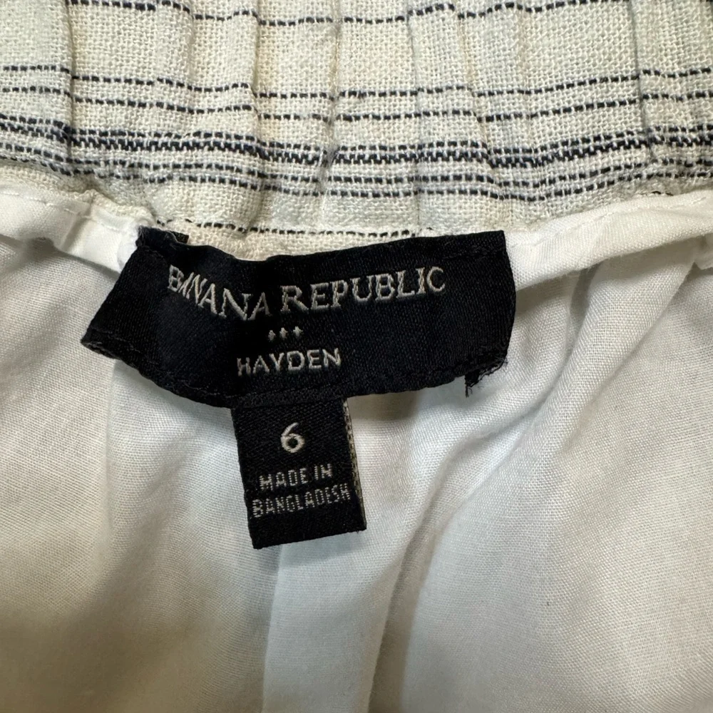 Banana Republic Hayden Blue and White Striped Cropped Pants Linen Blend Sz 6